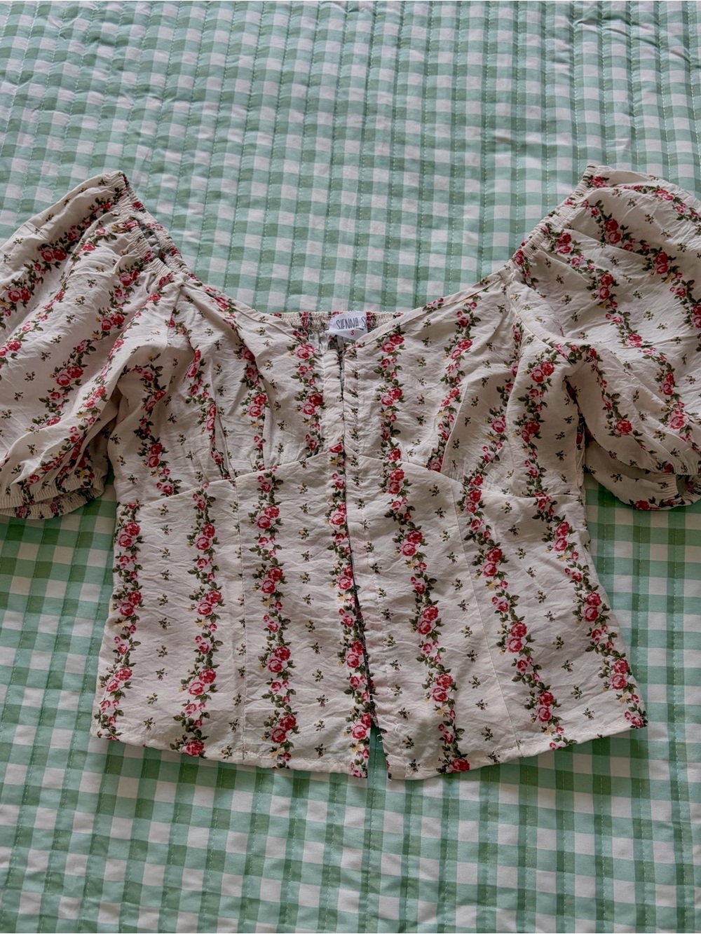 Sienna Sky Cream Off-Shoulder Blouse with Pink Rose Stripes size S